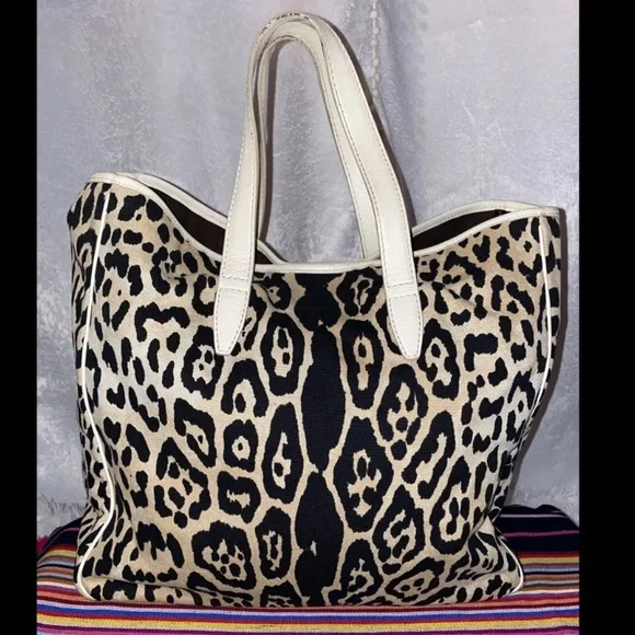 Vintage Yves Saint Laurent YSL Snow Leopard Print Maxi Tote Bag Rare - Picture 3 of 14
